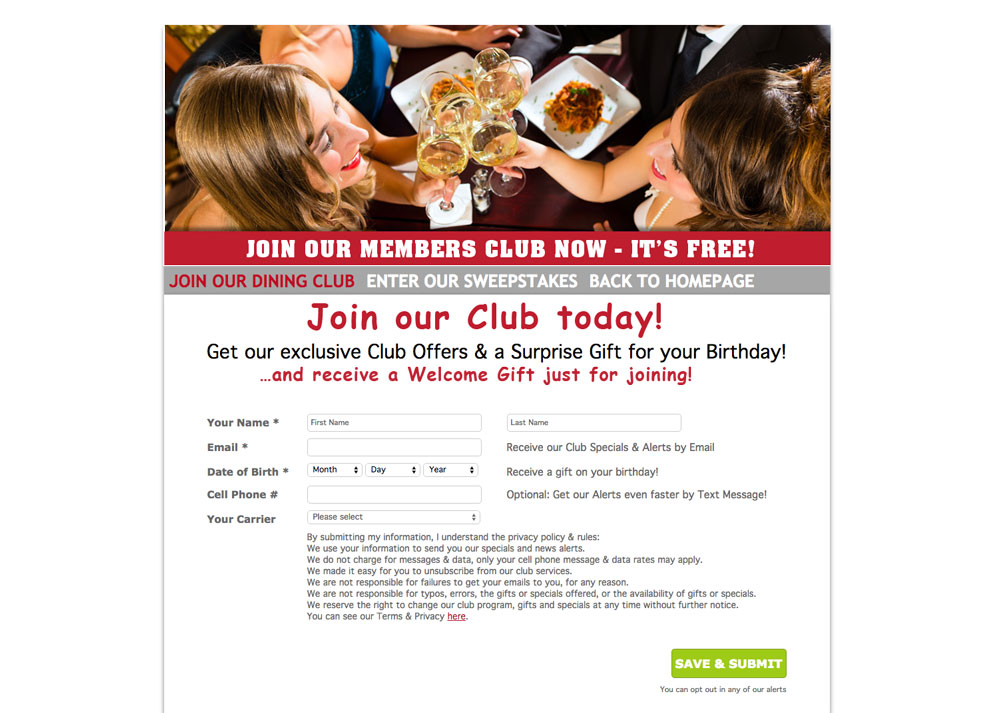 Specific Club Page to join a Club for one Restaurant