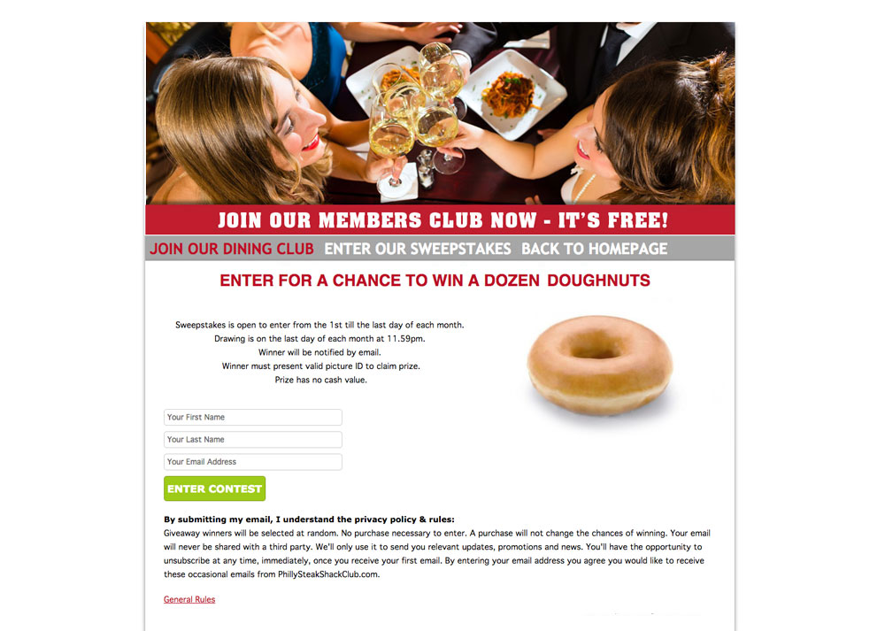 Sweepstakes Sign Up Page